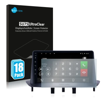 Parte frontal de un envase de producto con el logotipo de la marca Savvies. Al lado se muestra el dispositivo Pioneer AVH-Z520