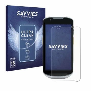 Parte frontal de un envase de producto con el logotipo de la marca Savvies. Al lado se muestra el dispositivo Zebra TC57x con 