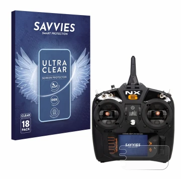 Parte frontal de un envase de producto con el logotipo de la marca Savvies. Al lado se muestra el dispositivo Spektrum NX10 co