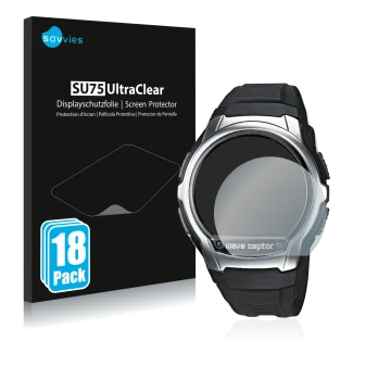 Parte frontal de un envase de producto con el logotipo de la marca Savvies. Al lado se muestra el dispositivo Casio Wave Cepto
