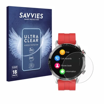 Parte frontal de un envase de producto con el logotipo de la marca Savvies. Al lado se muestra el dispositivo Gentleman Smartw