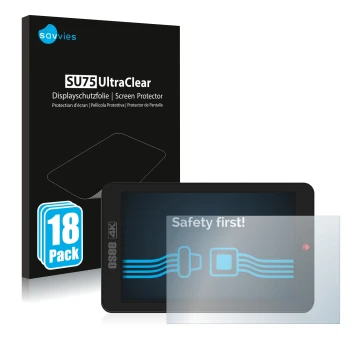 Parte frontal de un envase de producto con el logotipo de la marca Savvies. Al lado se muestra el dispositivo Osee G7 con su p