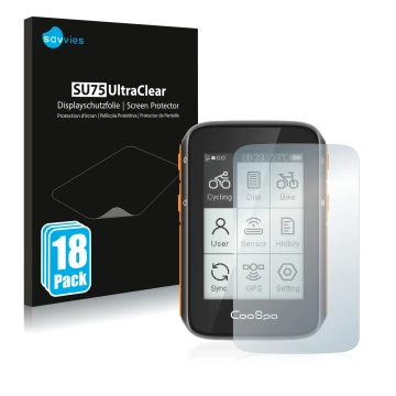 Parte frontal de un envase de producto con el logotipo de la marca Savvies. Al lado se muestra el dispositivo CooSpo BC200 con