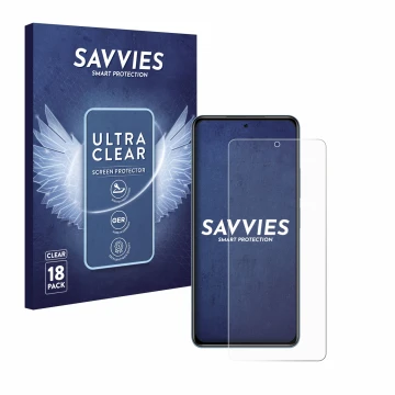 Parte frontal de un envase de producto con el logotipo de la marca Savvies. Al lado se muestra el dispositivo Xiaomi Poco F3 c