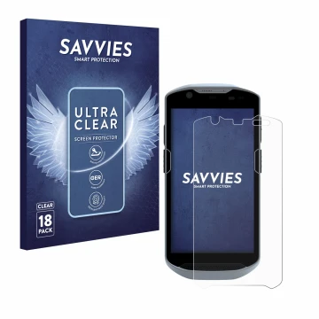 Parte frontal de un envase de producto con el logotipo de la marca Savvies. Al lado se muestra el dispositivo Zebra TC52x con 
