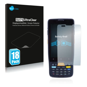 Parte frontal de un envase de producto con el logotipo de la marca Savvies. Al lado se muestra el dispositivo Datalogic Memor 