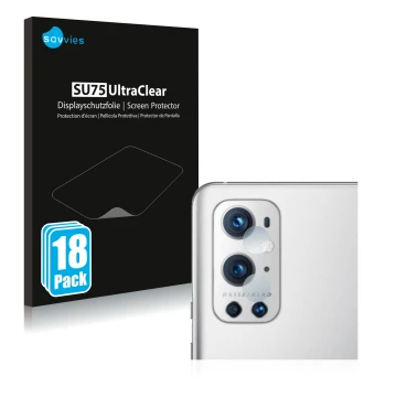 Parte frontal de un envase de producto con el logotipo de la marca Savvies. Al lado se muestra el dispositivo OnePlus 9 Pro (S