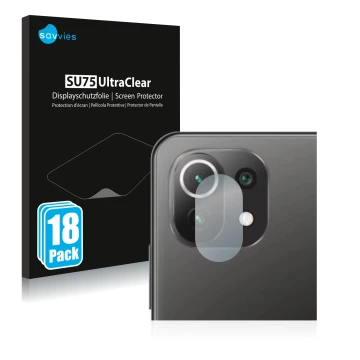 Parte frontal de un envase de producto con el logotipo de la marca Savvies. Al lado se muestra el dispositivo Xiaomi Mi 11 Lit