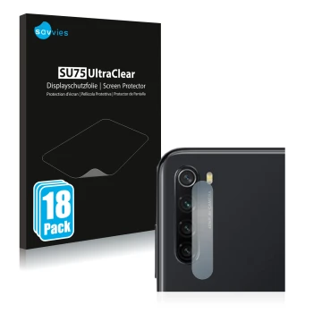 Parte frontal de un envase de producto con el logotipo de la marca Savvies. Al lado se muestra el dispositivo Xiaomi Redmi Not