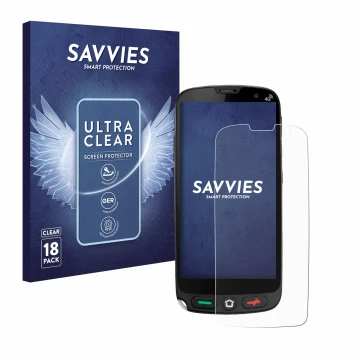Parte frontal de un envase de producto con el logotipo de la marca Savvies. Al lado se muestra el dispositivo Brondi Amico XS 