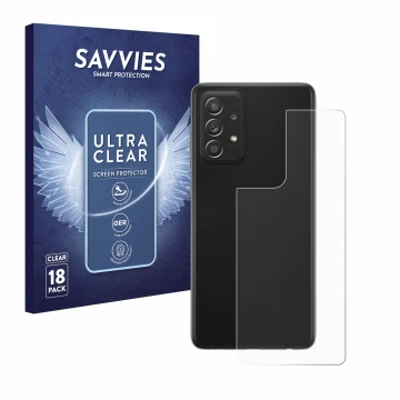 Parte frontal de un envase de producto con el logotipo de la marca Savvies. Al lado se muestra el dispositivo Samsung Galaxy A
