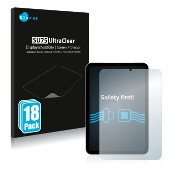 Parte frontal de un envase de producto con el logotipo de la marca Savvies. Al lado se muestra el dispositivo Apple iPad Mini 