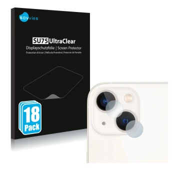 Parte frontal de un envase de producto con el logotipo de la marca Savvies. Al lado se muestra el dispositivo Apple iPhone 13 