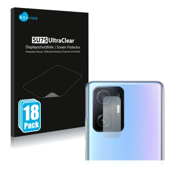 Parte frontal de un envase de producto con el logotipo de la marca Savvies. Al lado se muestra el dispositivo Xiaomi 11T Pro (