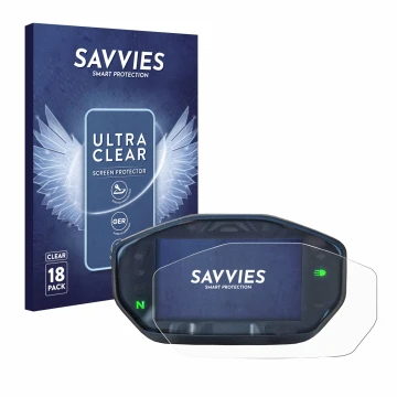 Parte frontal de un envase de producto con el logotipo de la marca Savvies. Al lado se muestra el dispositivo Ducati Monster /