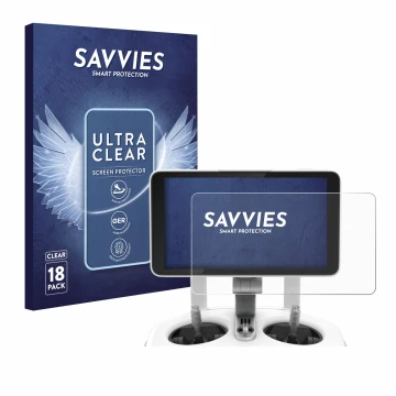 Parte frontal de un envase de producto con el logotipo de la marca Savvies. Al lado se muestra el dispositivo DJI Phantom 4 Pr