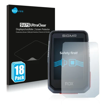 Parte frontal de un envase de producto con el logotipo de la marca Savvies. Al lado se muestra el dispositivo Sigma ROX 2.0 co