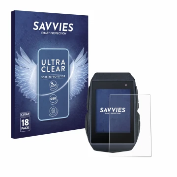 Parte frontal de un envase de producto con el logotipo de la marca Savvies. Al lado se muestra el dispositivo Sigma ROX 11.1 E