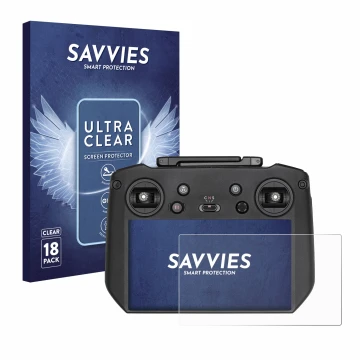 Parte frontal de un envase de producto con el logotipo de la marca Savvies. Al lado se muestra el dispositivo DJI RC Pro con s