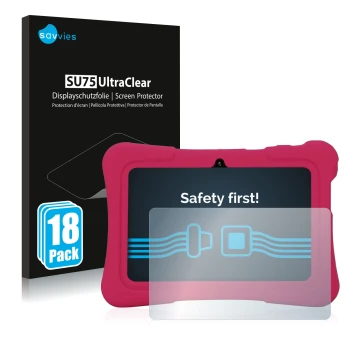 Parte frontal de un envase de producto con el logotipo de la marca Savvies. Al lado se muestra el dispositivo Pritom K7 con su