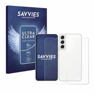Parte frontal de un envase de producto con el logotipo de la marca Savvies. Al lado se muestra el dispositivo Samsung Galaxy S