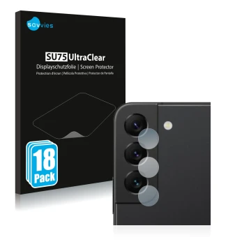 Parte frontal de un envase de producto con el logotipo de la marca Savvies. Al lado se muestra el dispositivo Samsung Galaxy S