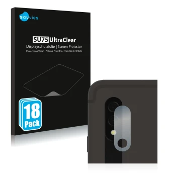 Parte frontal de un envase de producto con el logotipo de la marca Savvies. Al lado se muestra el dispositivo Samsung Galaxy T