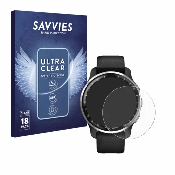Parte frontal de un envase de producto con el logotipo de la marca Savvies. Al lado se muestra el dispositivo Garmin D2 Air X1