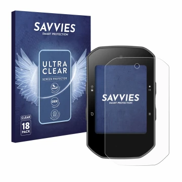 Parte frontal de un envase de producto con el logotipo de la marca Savvies. Al lado se muestra el dispositivo Bryton Rider S50