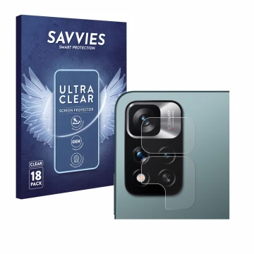 Parte frontal de un envase de producto con el logotipo de la marca Savvies. Al lado se muestra el dispositivo Xiaomi Redmi Not