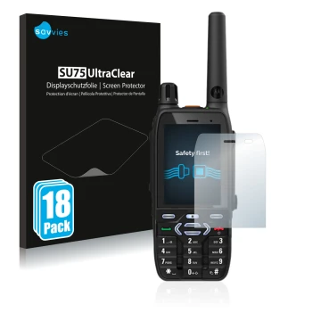 Parte frontal de un envase de producto con el logotipo de la marca Savvies. Al lado se muestra el dispositivo Motorola MXP600 