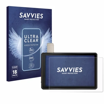 Parte frontal de un envase de producto con el logotipo de la marca Savvies. Al lado se muestra el dispositivo Garmin Tread Ove
