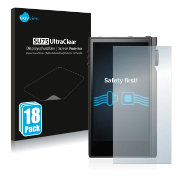 Parte frontal de un envase de producto con el logotipo de la marca Savvies. Al lado se muestra el dispositivo Astell&Kern Kann