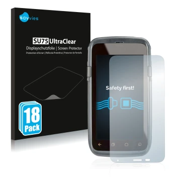 Parte frontal de un envase de producto con el logotipo de la marca Savvies. Al lado se muestra el dispositivo Honeywell Dolphi