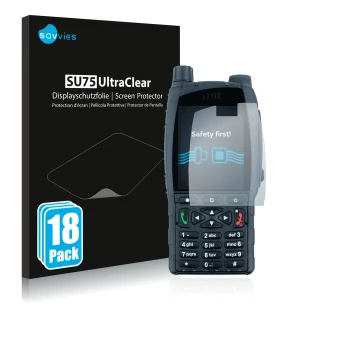 Parte frontal de un envase de producto con el logotipo de la marca Savvies. Al lado se muestra el dispositivo Sepura SC21 con 