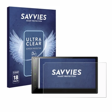 Parte frontal de un envase de producto con el logotipo de la marca Savvies. Al lado se muestra el dispositivo Pioneer SPH-DA36