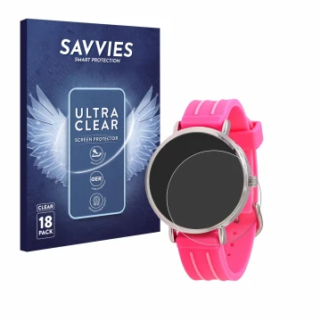 Parte frontal de un envase de producto con el logotipo de la marca Savvies. Al lado se muestra el dispositivo Kiddus Children'