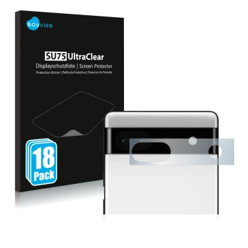 Parte frontal de un envase de producto con el logotipo de la marca Savvies. Al lado se muestra el dispositivo Google Pixel 6a 