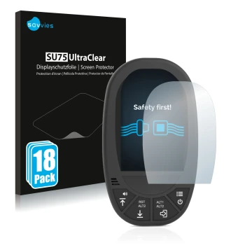 Parte frontal de un envase de producto con el logotipo de la marca Savvies. Al lado se muestra el dispositivo Flymaster GPS LS