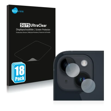 Parte frontal de un envase de producto con el logotipo de la marca Savvies. Al lado se muestra el dispositivo Apple iPhone 14 