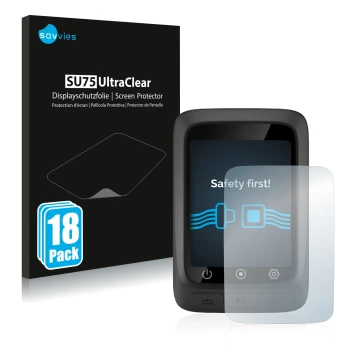 Parte frontal de un envase de producto con el logotipo de la marca Savvies. Al lado se muestra el dispositivo CooSpo BC107 con