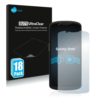 Parte frontal de un envase de producto con el logotipo de la marca Savvies. Al lado se muestra el dispositivo Zebra TC58 con s