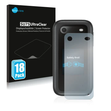 Parte frontal de un envase de producto con el logotipo de la marca Savvies. Al lado se muestra el dispositivo Nokia 2660 Flip 