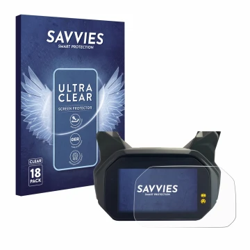 Parte frontal de un envase de producto con el logotipo de la marca Savvies. Al lado se muestra el dispositivo BMW C400 GT TFT 
