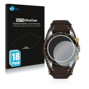 Parte frontal de un envase de producto con el logotipo de la marca Savvies. Al lado se muestra el dispositivo Tudor Black Bay 