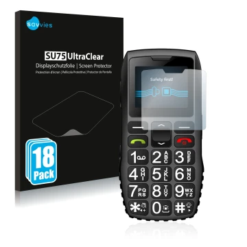 Parte frontal de un envase de producto con el logotipo de la marca Savvies. Al lado se muestra el dispositivo artfone C1 + con