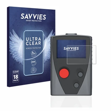 Parte frontal de un envase de producto con el logotipo de la marca Savvies. Al lado se muestra el dispositivo Swissphone Boss 