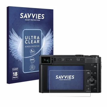 Parte frontal de un envase de producto con el logotipo de la marca Savvies. Al lado se muestra el dispositivo Panasonic Lumix 