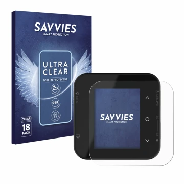 Parte frontal de un envase de producto con el logotipo de la marca Savvies. Al lado se muestra el dispositivo ISDT Air8 con su