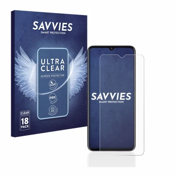Parte frontal de un envase de producto con el logotipo de la marca Savvies. Al lado se muestra el dispositivo Oppo A77 5G con 